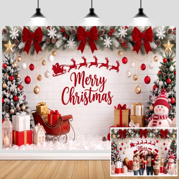 5X3ft Merry Christmas Backdrops for Photography, Xmas Party Decorations Winter Wonderland Christmas Banner Backgrounds for Family Wall, Photo Booth, Garage Door Cover, Tapestry Decor, Vinyl Fabric