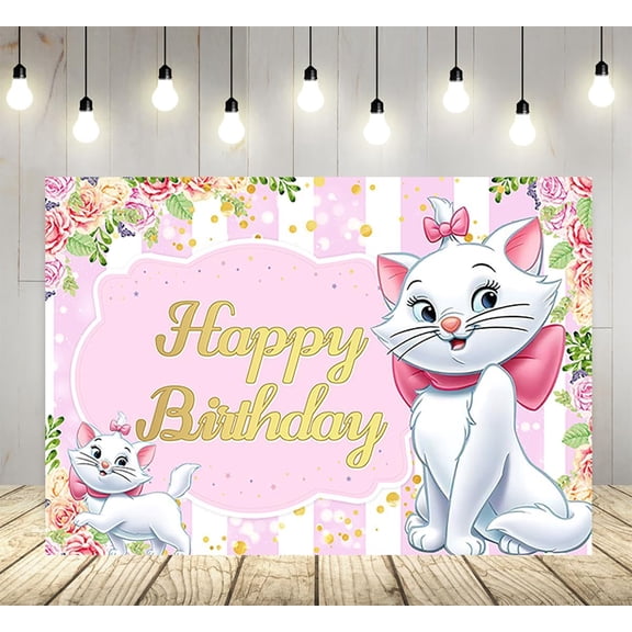 5X3ft Pink Cat Backdrop for Birthday Party Supplies Pink Marie Photo Backgrounds Marie Cat Theme  Shower Banner