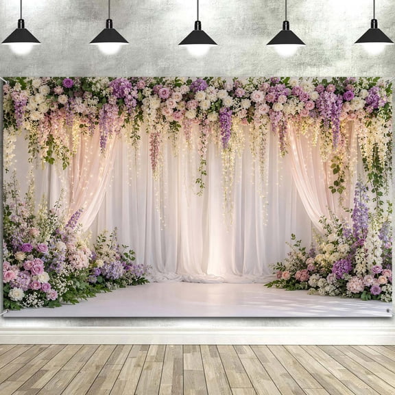 5X3ft Purple Flower Lavender Wedding Backdrops, Romantic Party Decoration Lavender Rose Curtain Photography Backgrounds for Bridal Shower Engagement Ceremony Birthday Party Photo Booth Studio Props