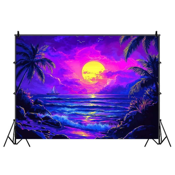 5X3ft Sea Beach Sunset Backdrop Tropical Seaside Coconut Palm Trees Background Trippy Ocean Landscape Poster Living Room Dorm Wedding Birthday Baby Party Decorations Banner Photo Booth Props