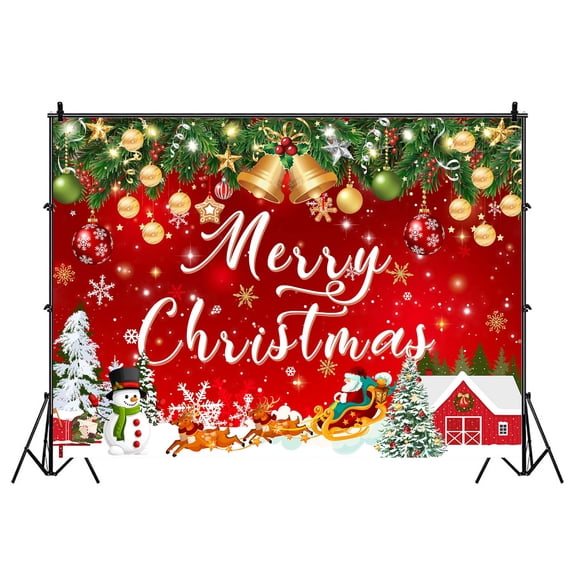 5X3ft Winter Christmas Backdrop,Merry Christmas Snowman Backdrop for Red Party Xmas Tree Gift Santa Claus Elk Merry Background for Family Holiday Party - Banner Photo Studio Props