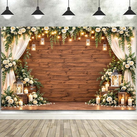 5X3ft Wooden Rustic Wedding Photography Backdrop, Photo Shoot Decor Props Floral Barn Door Backgrounds for Country Bridal Shower Anniversary Western Rustic Plank Birthday Party Vinyl Wallpaper Banner