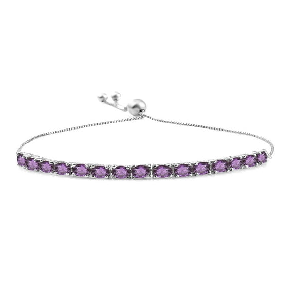 5X3mm Oval Shape Amethyst Gemstone 925 Sterling Silver Adjustable Women Wedding Tennis Bracelet