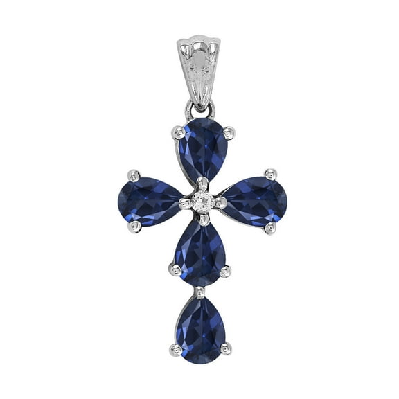 5X3mm Pear Blue Sapphire Cz 925 Sterling Silver Women Religious Cross Pendant Jewelry