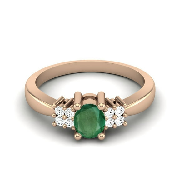 5X4 MM Oval Natural Emerald 925 Sterling Silver Rose Vermeil Solitaire Women Valentines Day Gifts Bridal Ring
