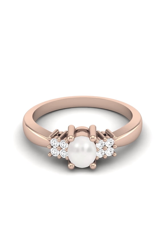 5X4MM Oval Pearl 925 Sterling Silver Rose Vermeil Solitaire Side Stone Dainty Wedding Bridal Ring