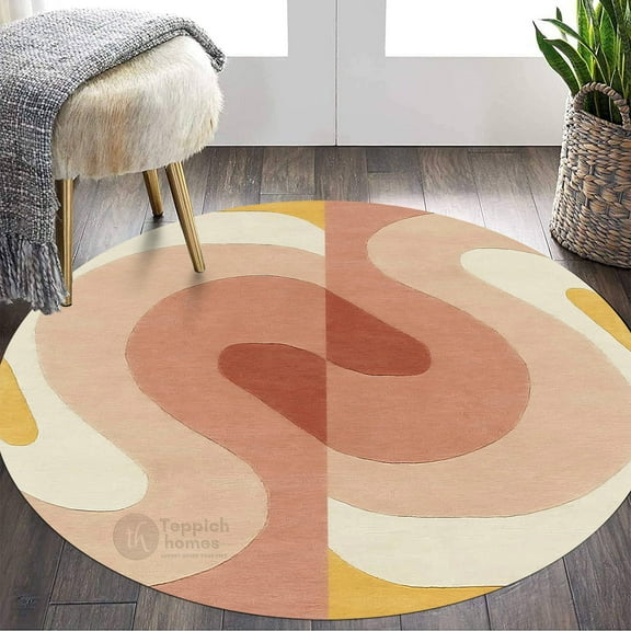 5X5 Area Rug, Hallway, Living room, Round Carpet, Geometric Design, Handmade Rugs