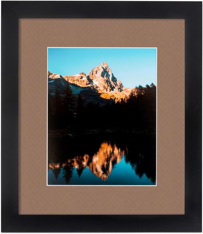 5x5 Inch Satin Black Picture Frame With 2 Inch Single Sandpiper Mat 