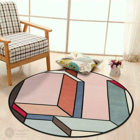 5X5 Wool Rug, Kids, Living Room, Round Carpet, Geometric Design, Tufted Area Rugs