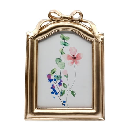 OneDesign Home 5X7 Gold Bow Detail Resin Tabletop Picture Frame