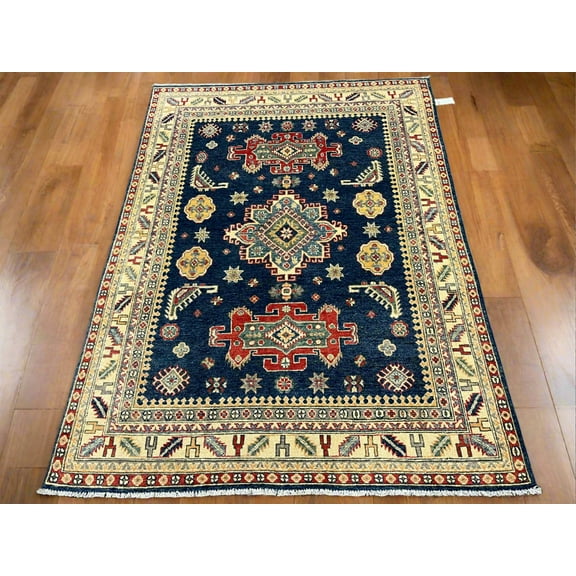 5X7 Kazak Navy Blue Handmade Wool Rug # 13706