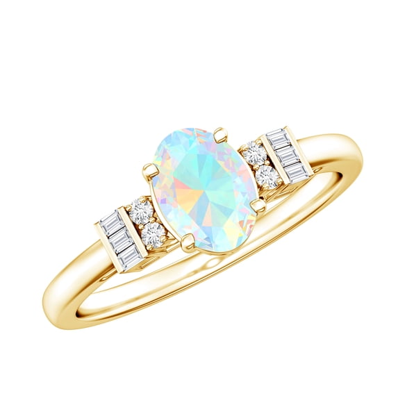 Rosec Jewels Ethiopian Opal Engagement Ring for Women - Natural Opal Diamond Ring - 0.9 Carat - AAA Quality, 18K Yellow Gold, US 5.00