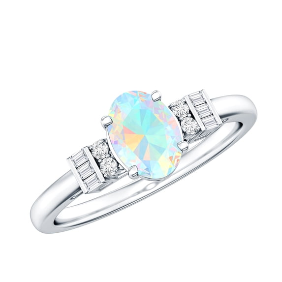 Rosec Jewels Ethiopian Opal Engagement Ring for Women - Natural Opal Diamond Ring - 0.9 Carat - AAA Quality, 925 Sterling Silver, US 4.00