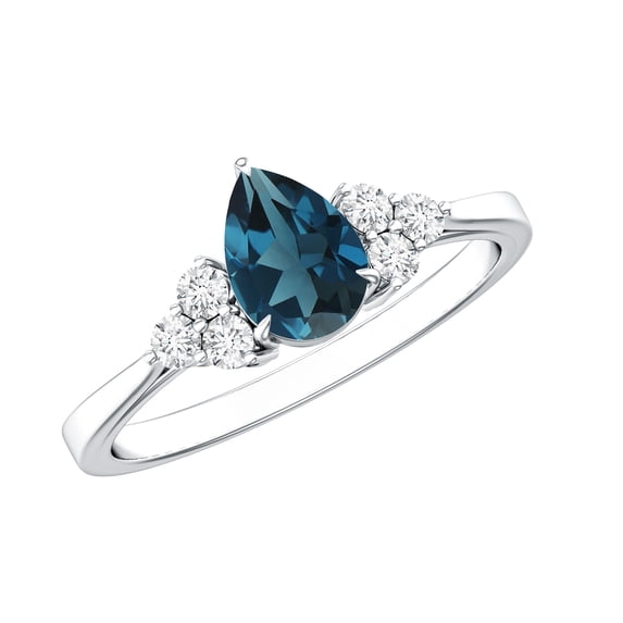 Rosec Jewels London Blue Topaz Pear Shaped Engagement Ring - 0.7 Ct - Blue Topaz Diamond Ring - AAA Grade - with Jewelry Box, 925 Sterling Silver, US 4.00