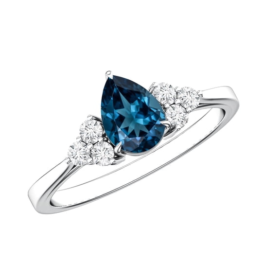 Rosec Jewels London Blue Topaz Pear Shaped Engagement Ring - 0.7 Carat - Blue Topaz Diamond Ring - AAA Grade - with Jewelry Box, 925 Sterling Silver, US 4.00