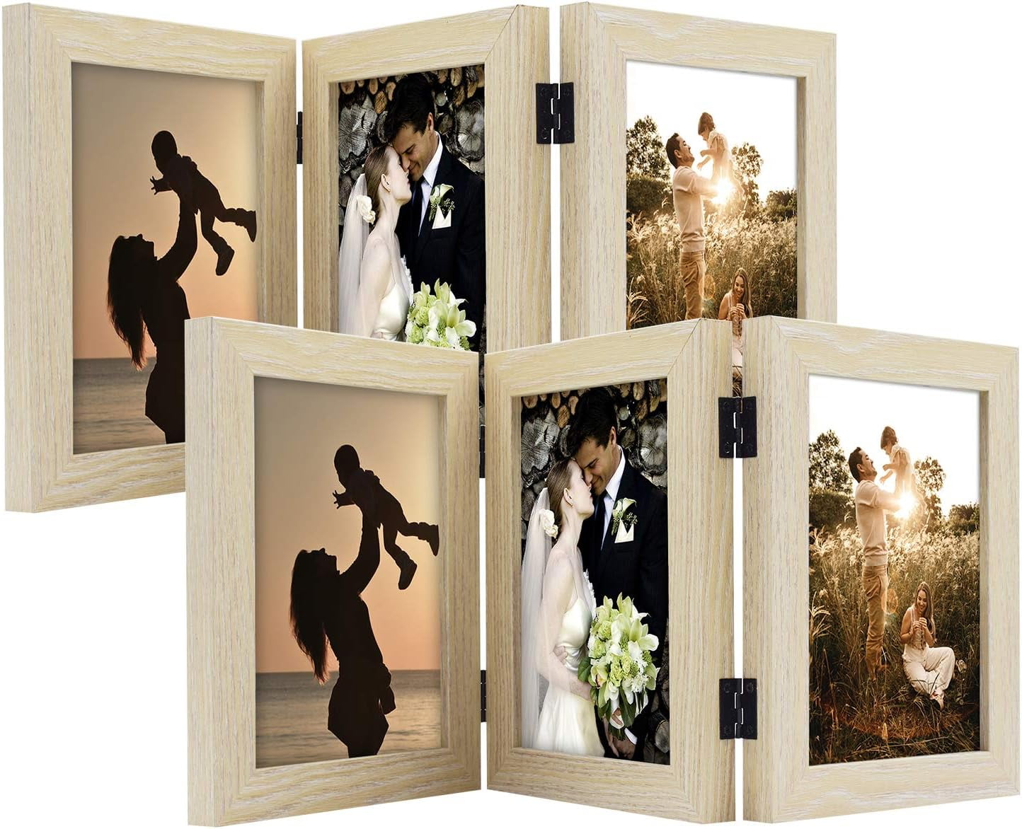 5X7 Three Picture Frame Trifold Hinged Photo Frame With 3 Openings Desk