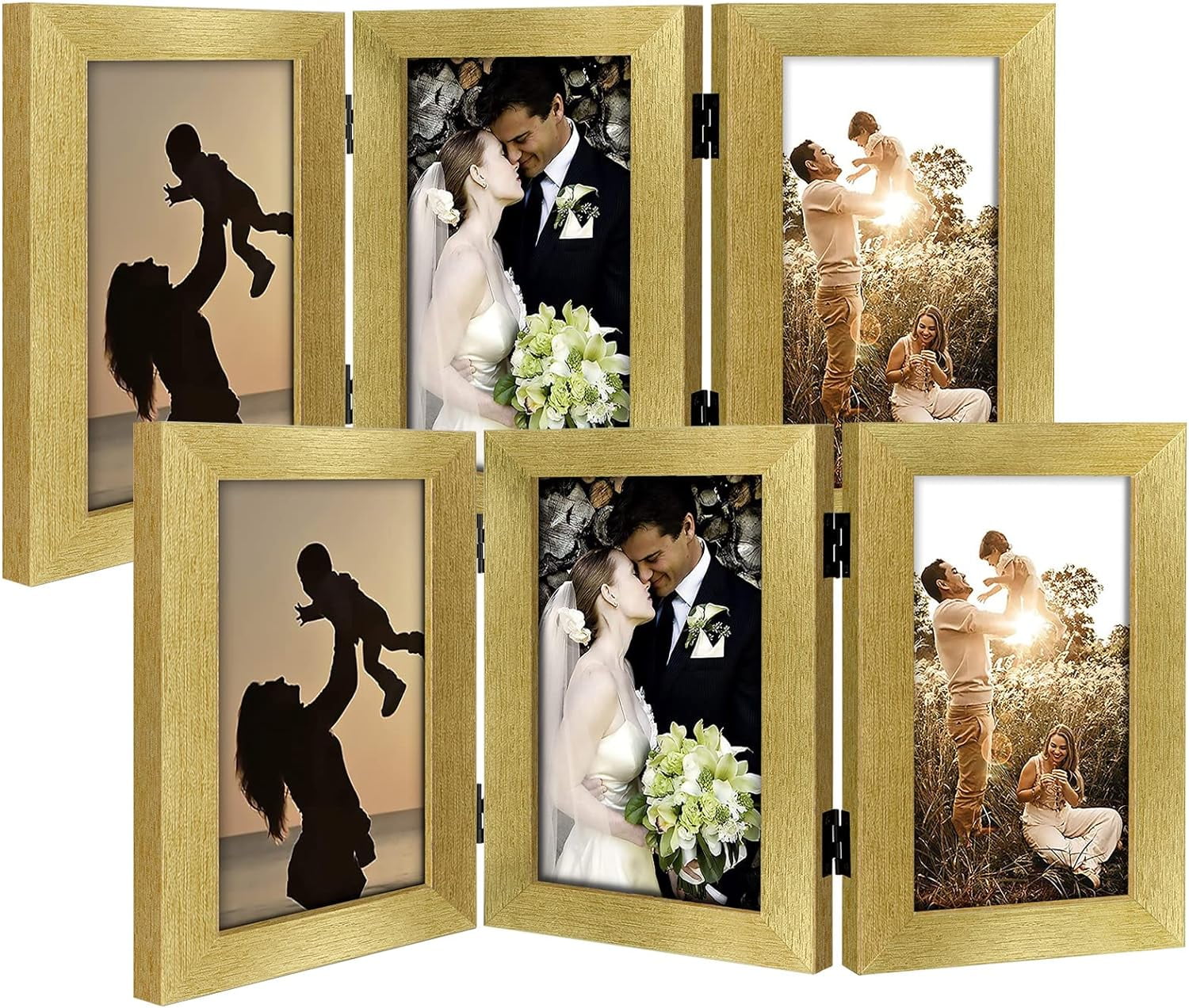 5X7 Three Picture Frame Trifold Hinged Photo Frame With 3 Openings Desk