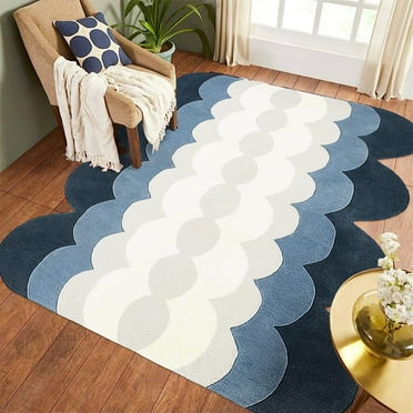 5X7 Tufted Rug, Blue Color, Living, Bed, room, Rectangle Carpet, Geometric Carpet, Area Rugs
