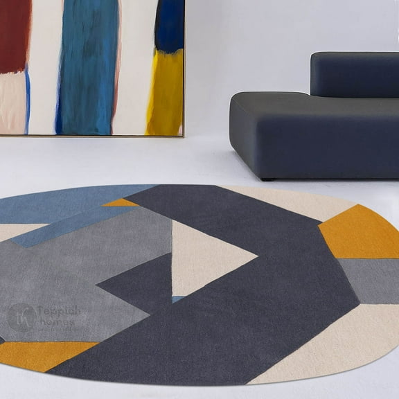 5X7 Tufted Rug, Grey Color, Living Room, Bedroom, Oval Carpet, Geometric Carpet, Handmade Rugs