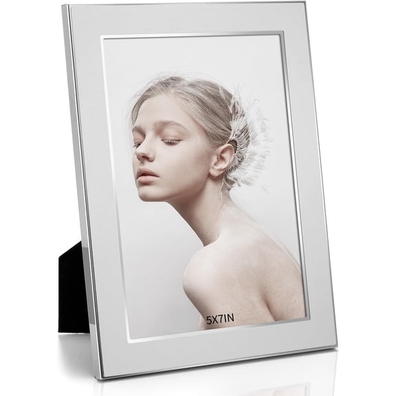 5X7in Modern Minimalist Picture Frames, Luxury Unique Ornate,Ornate Metal Photo Frame of HD Glass for Tabletop Display ,Perfect Gift Choice（silver）