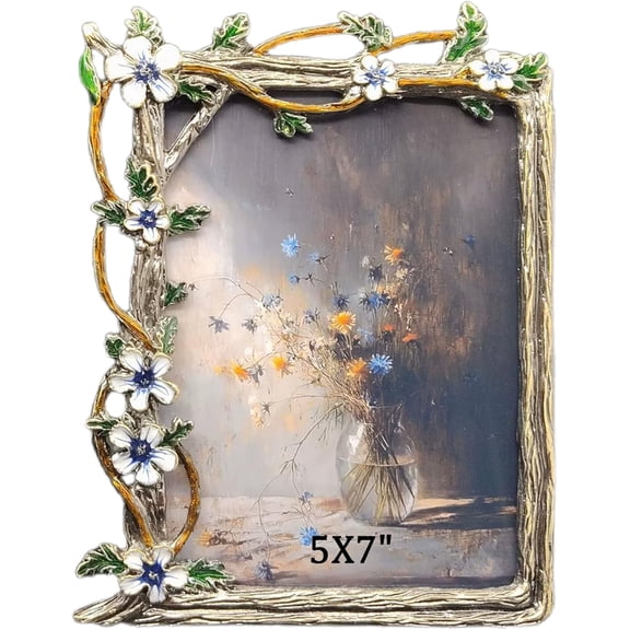 5X7in Vintage Picture Frames Luxury Unique Ornate Antique Floral Vine Photo Frame of HD Glass for Tabletop/Wall Display ,Perfect Gift Choice (White Purple Flower)