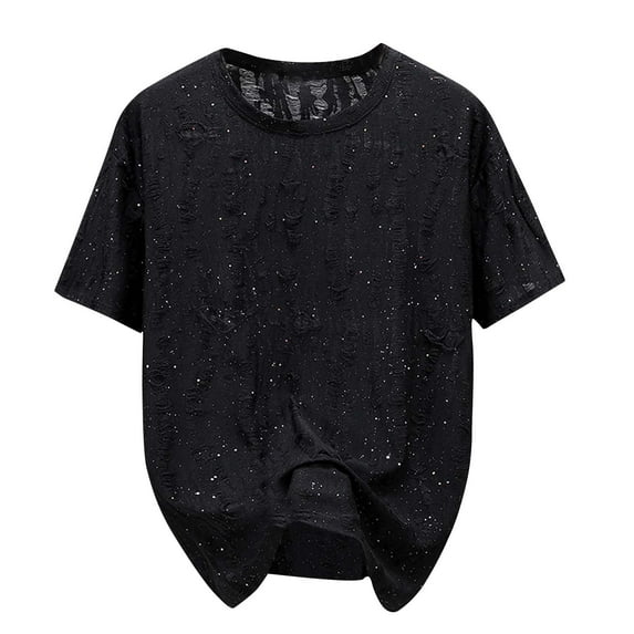 5XL-8XL Ripped T Shirts for Men Plus Size Short Sleeve Lightweight Tees Tops Casual Solid Pullover Crewneck Breathable Streetwear Tshirts