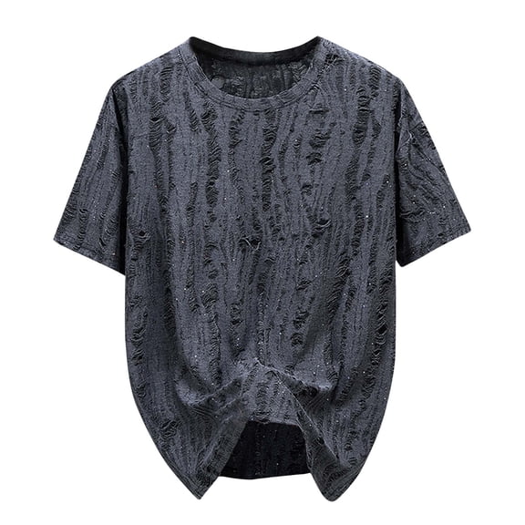 5XL-8XL Ripped T Shirts for Men Plus Size Short Sleeve Lightweight Tees Tops Casual Solid Pullover Crewneck Breathable Streetwear Tshirts