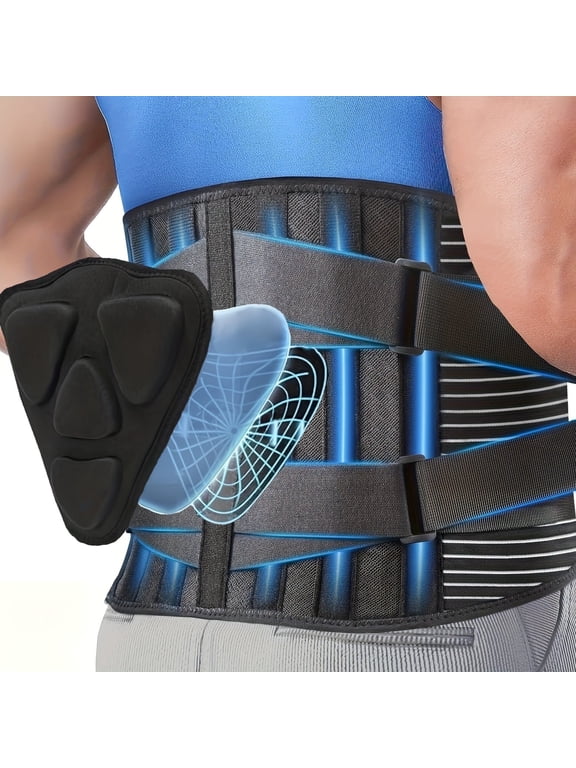 Lumbar Support Back Brace for Lower Back Pain Relief with 4 Support Strips, Removable Lumbar Pad, Breathable Adjustable Belt for Men Women, XL