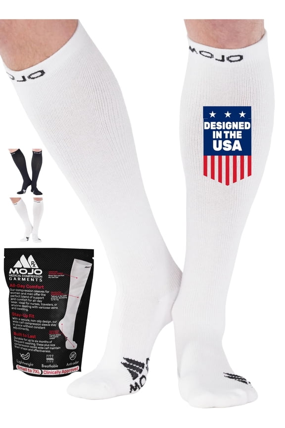 5XL Extra Large Unisex Compression Stockings 15-20mmHg Flying - White, 5X-Large