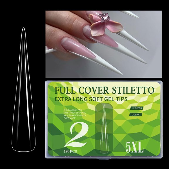 5XL Extra Length Clear Nails Extensions for Unique and Stylish Manicures 180pcs Transparent Seamless Nails Tips
