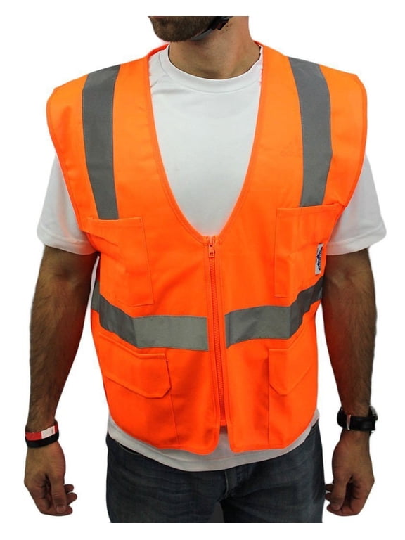5XL Orange Safety Vest/ 4 Pockets ANSI/ISEA 107-2015 Class 2