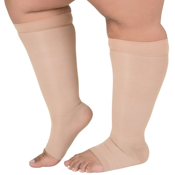 Sheer Compression Stockings for Women 15-20mmHg with Open Toe - Nude, 5X-Large