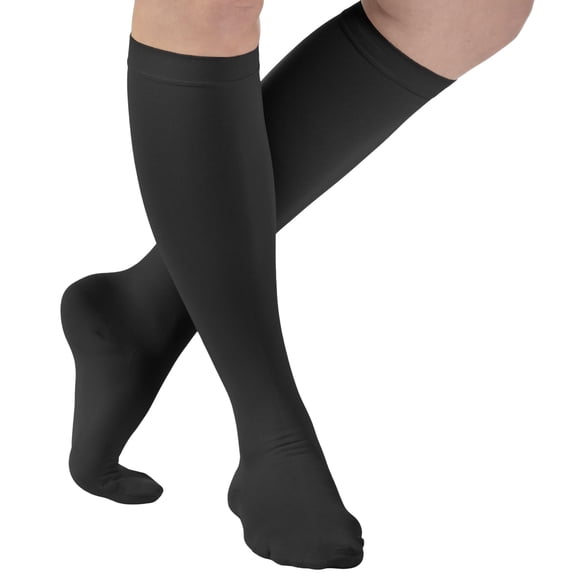 5XL Wide Calves Mojo Womens Opaque Compression Knee High 20-30mmHg - Black, 5XL