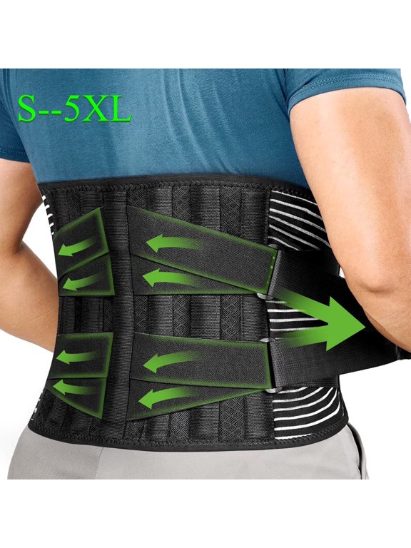 Back Brace Lumbar Support Belt for Lower Back Pain 6 Stays Waist Belt Fits 25 to 65 Inch for Men Women Work Lifting Driving S to 5XL