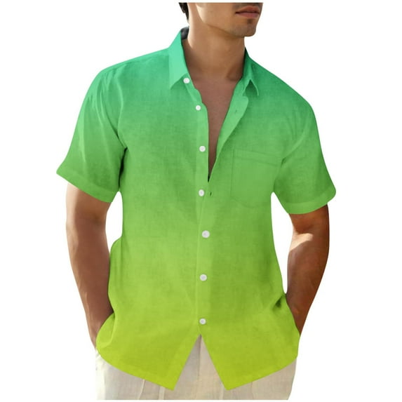 5Xlt Mens Shirts Big and Tall S-5X Plus Size Short Sleeve Button-Down Collared Tshirts Gradient Printed Hawaiian Beach Tees Tops with Pocket