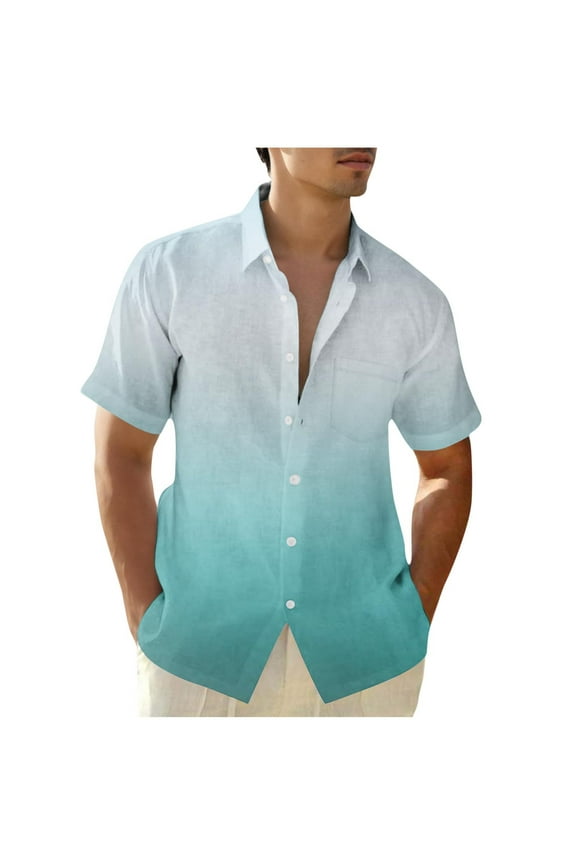 5Xlt Mens Shirts Big and Tall S-5X Plus Size Short Sleeve Button-Down Collared Tshirts Gradient Printed Hawaiian Beach Tees Tops with Pocket