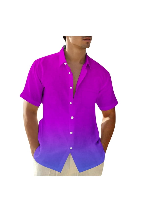 Plus Size Mens Shirts S-5X Big & Tall Short Sleeve Button-Down Collared T-Shirts with Pocket Casual Lightweight Gradient Beach Tees Tops