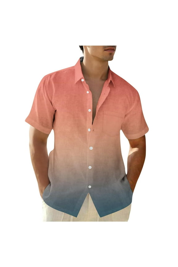5Xlt Mens Shirts Big and Tall S-5X Short Sleeve Tshirts Shirt with Pocket Plus Size Button-Up Collared Gradient Printed Beach Tees Tops