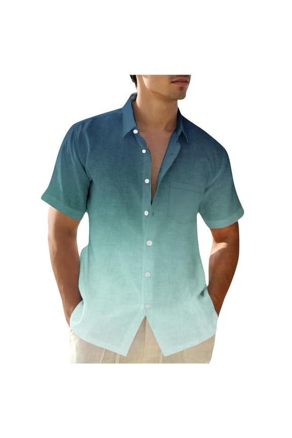5Xlt Mens Shirts Big and Tall S-5X Plus Size Plus Size Short Sleeve T-Shirts Button-Down Collared Lightweight Gradient Beach Tshirts Tees