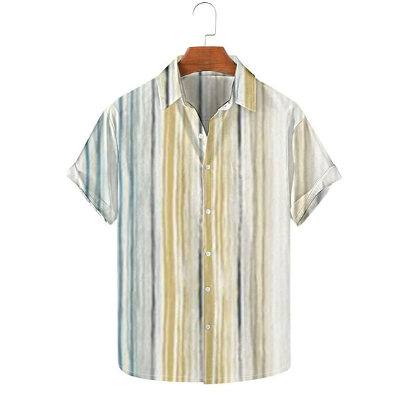 5Xlt Mens Shirts Big and Tall S-5X Plus Size Short Sleeve Button-Down Tshirts Shirt Stripe Printed Collared Hawaiian Beach Tees Tops