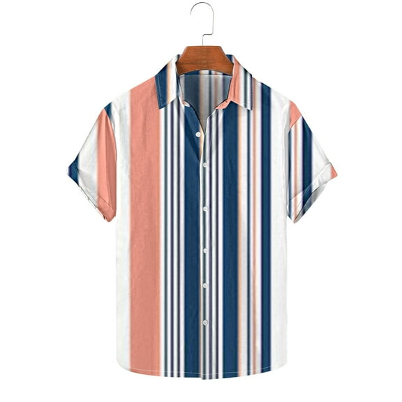 5Xlt Mens Shirts Big and Tall S-5X Plus Size Short Sleeve Button-Down Tshirts Shirt Stripe Printed Collared Hawaiian Beach Tees Tops