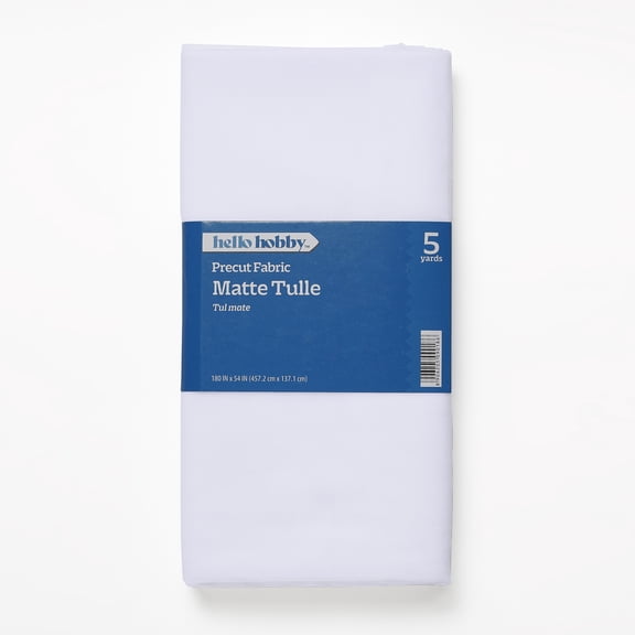 Hello Hobby 5 Yard Cut Matte Tulle 100% Nylon Solids Fabric, White, 54" Wide for Sewing and Craft