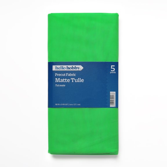 Hello Hobby 5 Yard Cut Matte Tulle 100% Nylon Solids Fabric, Green, 54" Wide for Sewing and Craft