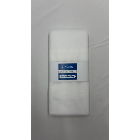 Hello Hobby 5 Yard Cut Matte Tulle 100% Nylon Solids Fabric, White, 54" Wide for Sewing and Craft