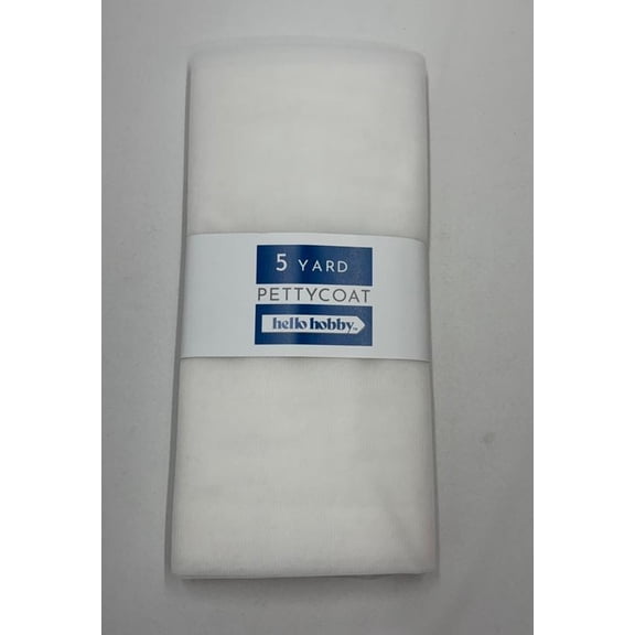 Hello Hobby 5 Yard Cut Petticoat 100% Nylon Solids Fabric, White, 54" Wide for Sewing and Craft