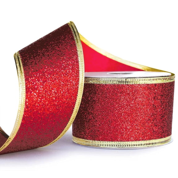 5Yard Christmas Ribbon Glitter Wired Wire Edged Christmas Ribbons for Gift Wrapping Bows Christmas Tree Ribbon Garland Gifts Crafts