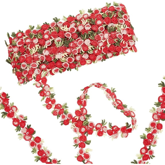5Yard Polyester Lace Trim Ribbon for Jewelry Making Garment Accessories Cherry Pattern Red 7/8 inch(22~23mm)