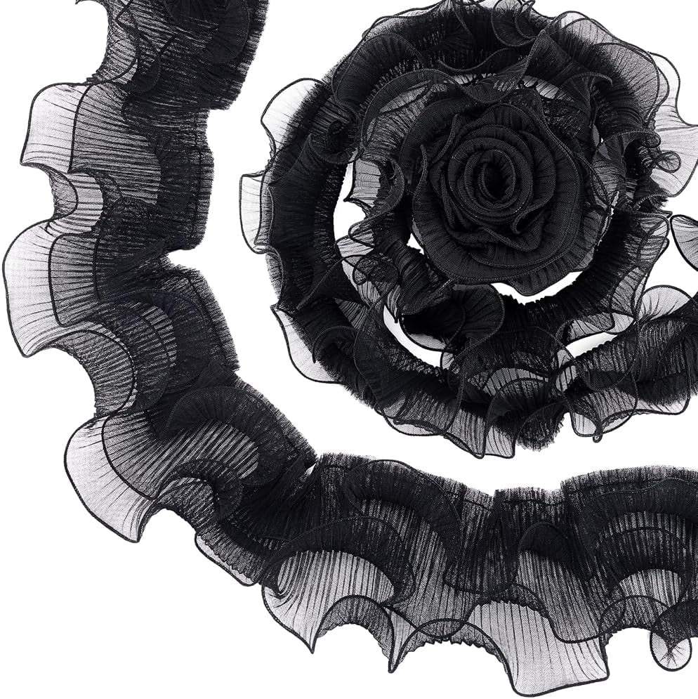 5Yards 5 Yards 3 Layer Pleated Ribbon Black Ruffled Tulle Fabric Ribbon ...