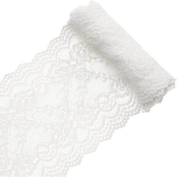 5Yards 6Inch Wide Elastic Lace White Cotton Floral Pattern Trim Fabric Sewing for Dress Wedding Festival Decorations