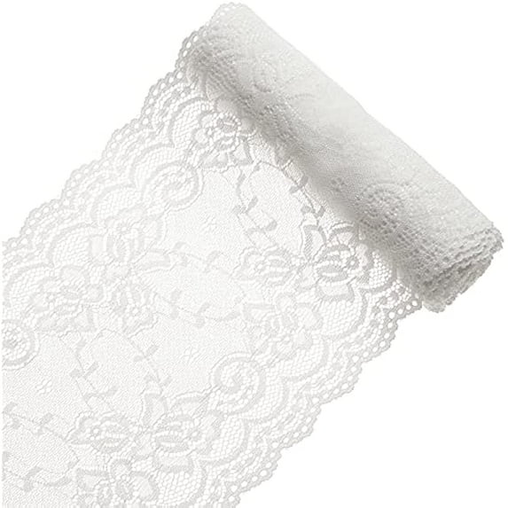 5Yards 7 Inch Wide Elastic Lace White Cotton Floral Pattern Trim Fabric Sewing for Hair Band Festival Decorations